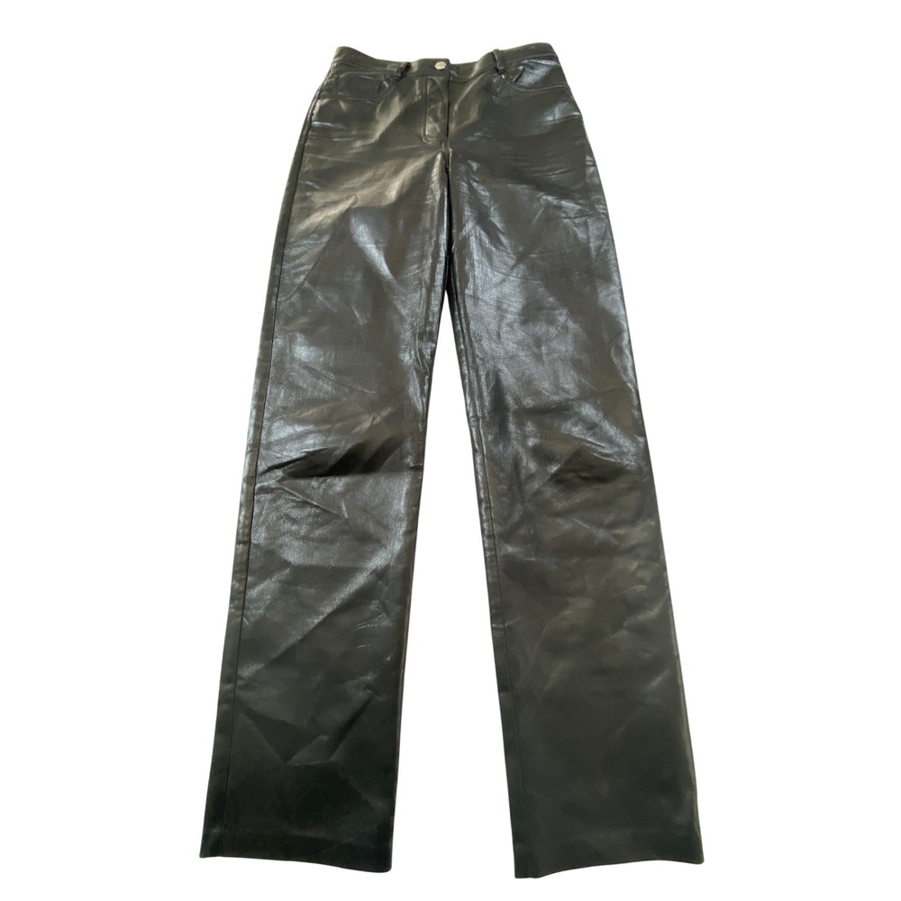 Wilfred Aritzia Black Vegan Leather Command Pant High Rise Straight Leg Size 4